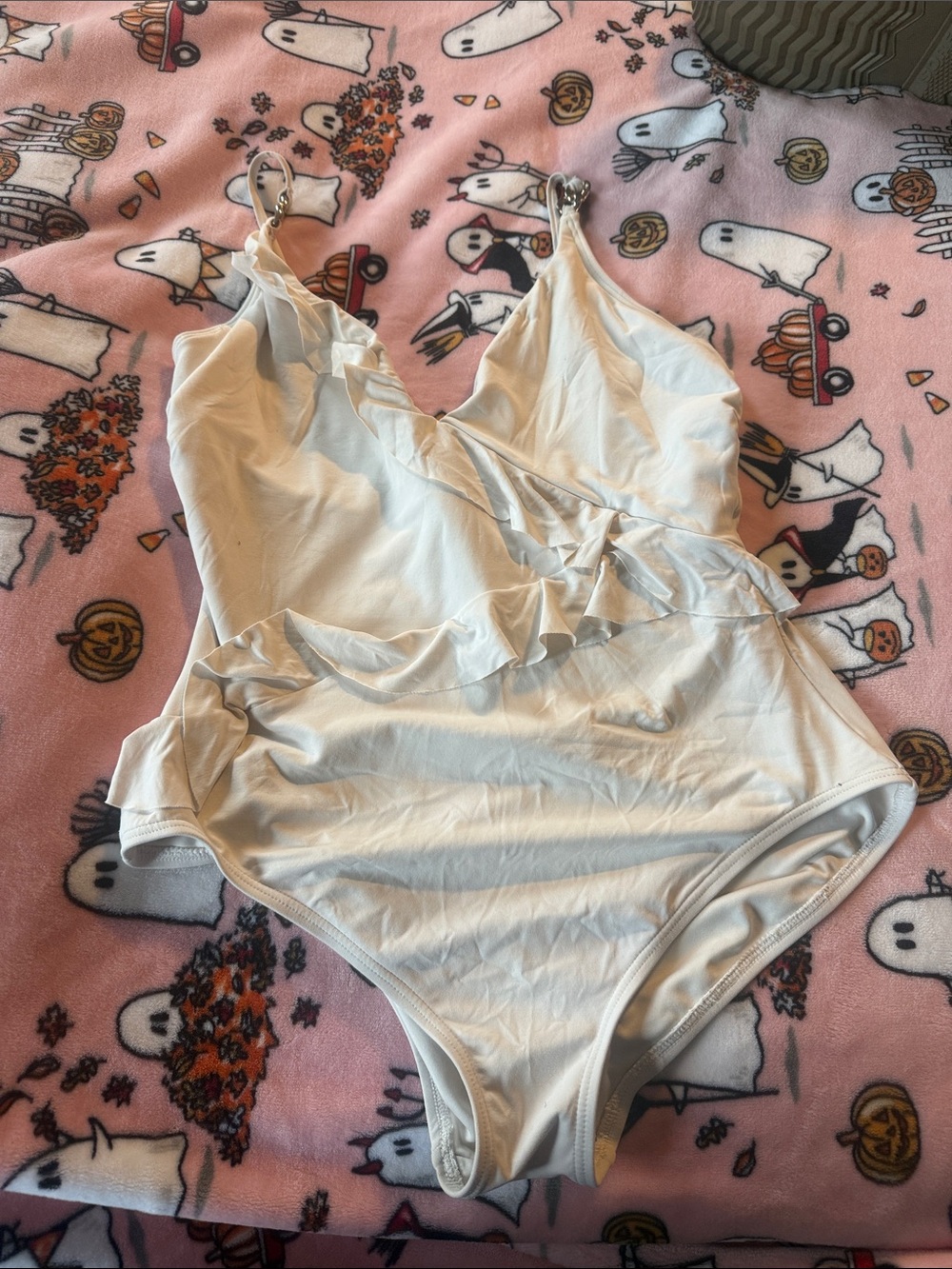Michael Kors Cream Ruffle One-Piece Swimsuit